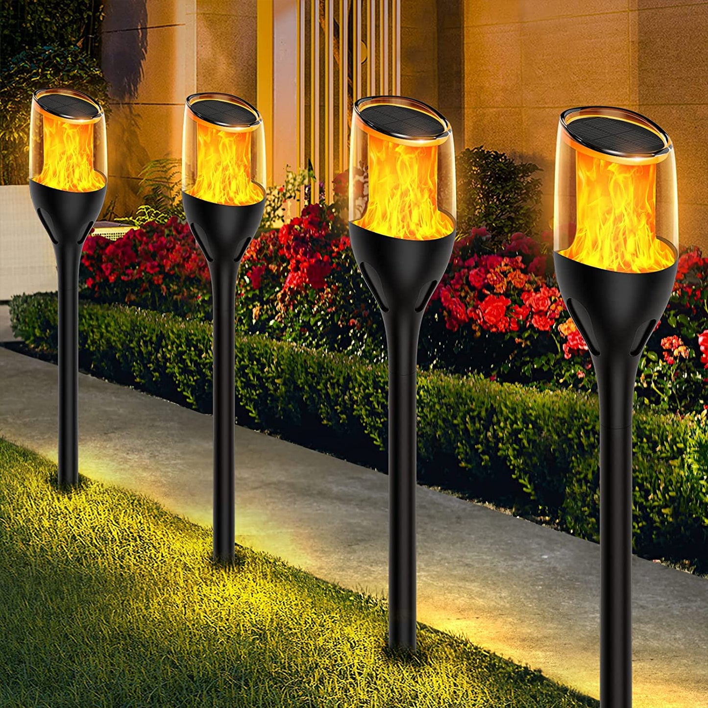 2-Pack 12 LEDs Waterproof Solar Garden Lights Solar Torch Light with Flickering Flame