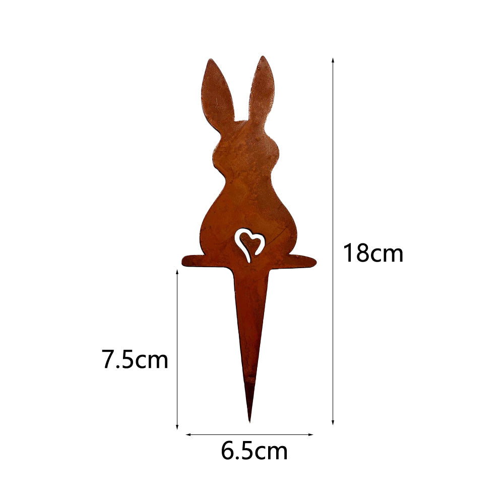 Set of 3Pcs Easter Bunny Garden Stake Decor Rusty Bunny Ornament Outdoor Yard Art Decoration