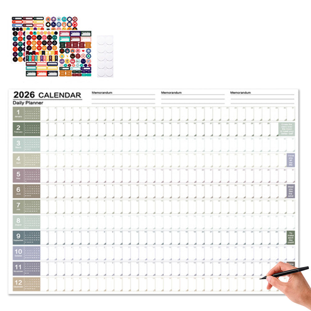 2026 Full Year Wall Planner Large Hanging Daily Calendar for Office Home
