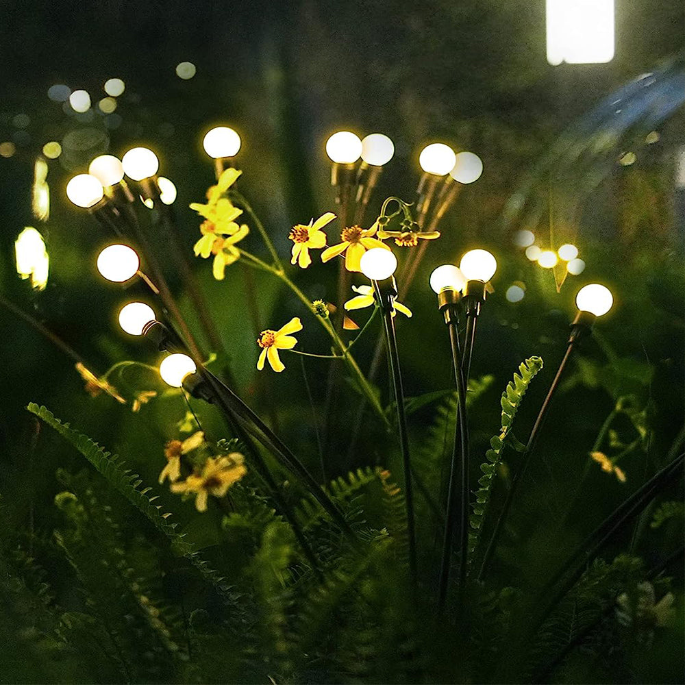 Solar Garden Lights 2Pcs 10LED Solar Powered Firefly Light Ground Patio Stake Walkway Lamp Outdoor Garden Decor -Yellow