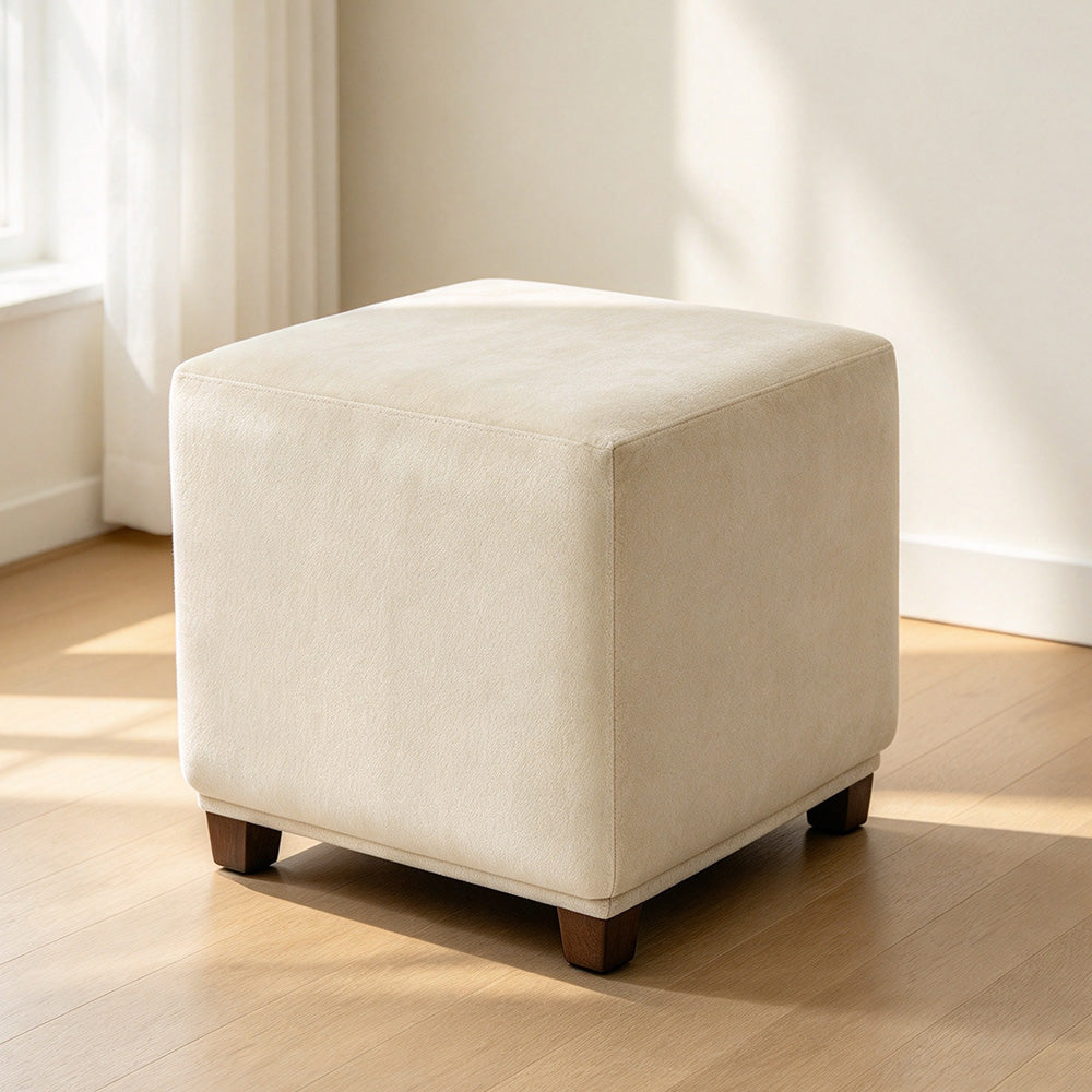 Square Ottoman Cover Stretch Slipcover Footstool Cover Beige M