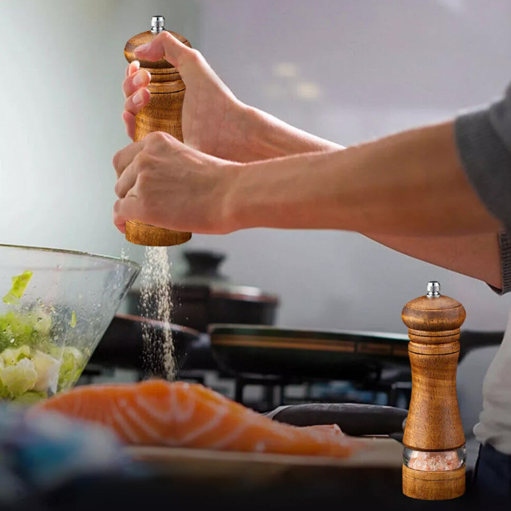 Manual Wooden Salt Grinder Adjustable Pepper Mill Shaker Brown
