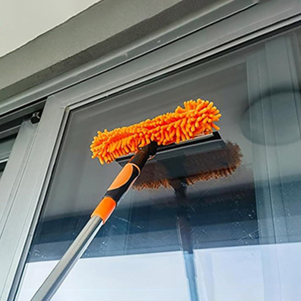 2-in-1 Extendable Window Squeegee Cleaner Tool Rotating Scrubber with 2 Replacement Cloths Orange