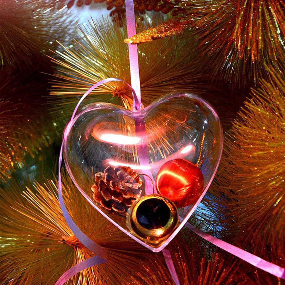 10 Pcs Clear Heart-Shaped Christmas Plastic Baubles DIY Xmas Tree Fillable Decor Ornaments