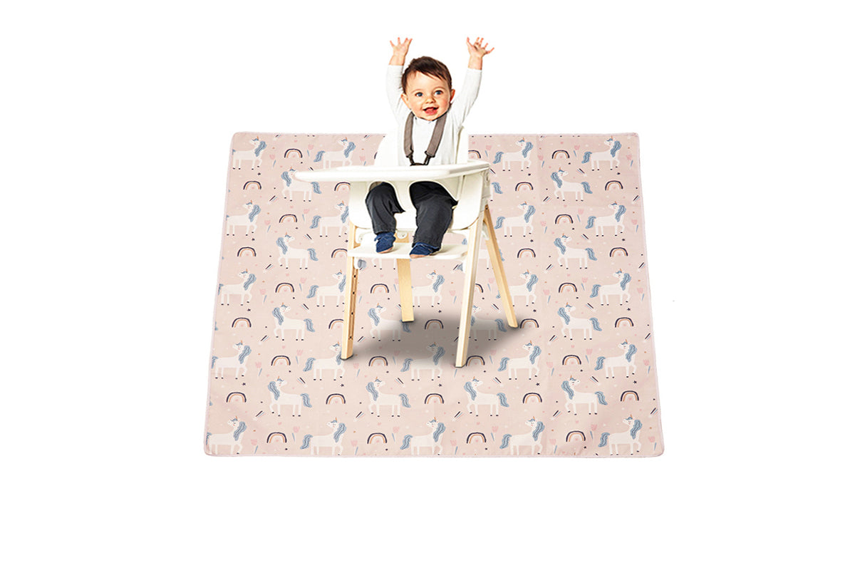 Washable Portable Baby Splat Mat For Under High Chair Arts Anti-Slip Floor Protector-Unicorn