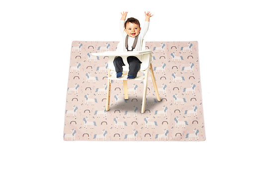 Washable Portable Baby Splat Mat For Under High Chair Arts Anti-Slip Floor Protector-Unicorn