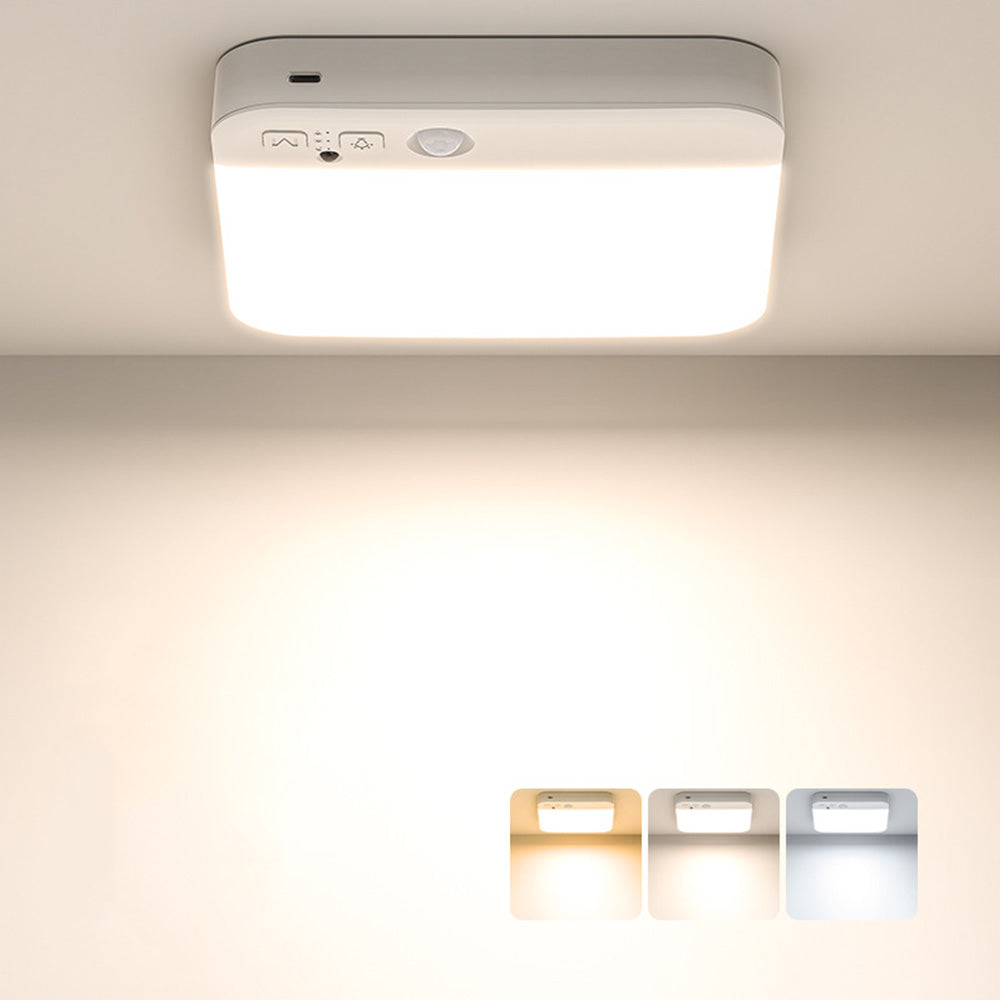 3-Mode Wireless Motion Sensor Ceiling Light Rechargeable LED Night Light for Bathroom Stairs Garage Hallway