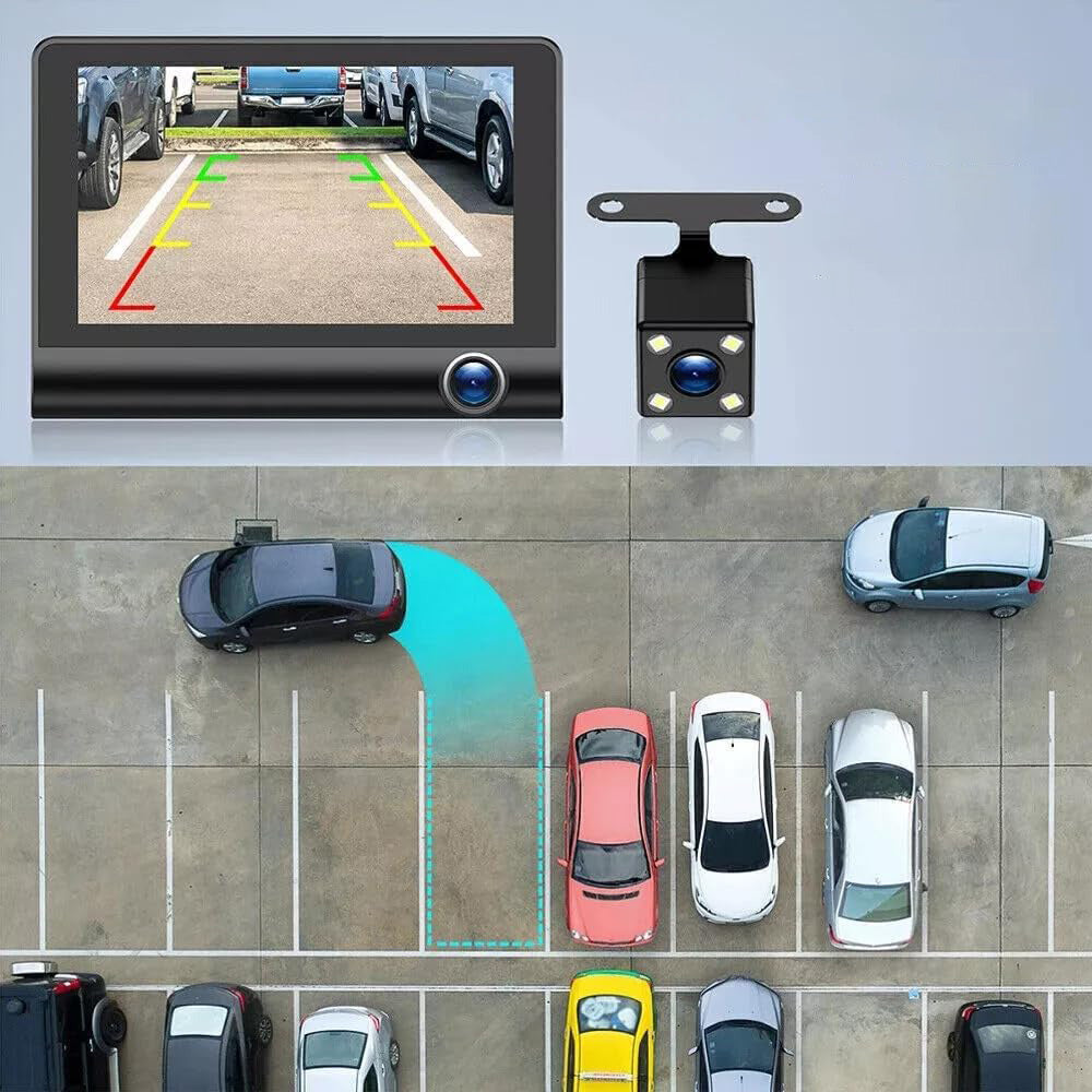 3 Channel Dash Cam Touchscreen Dashcam Front and Rear with Reversing Mode