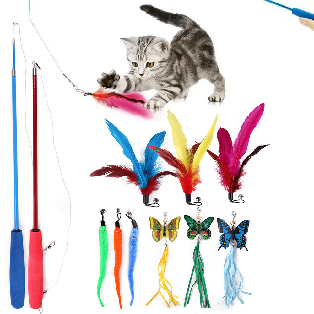 Interactive Cat Toy Set with Telescopic Wand and Feather Replacements Style 1