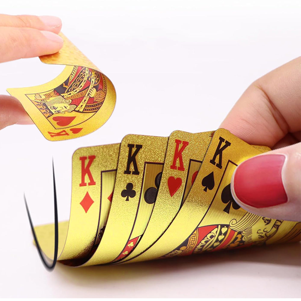 2 Pack Waterproof Playing Cards Set Plastic Deck of Cards Poker Game Set for Party Camping Travel On-the-Go Gold