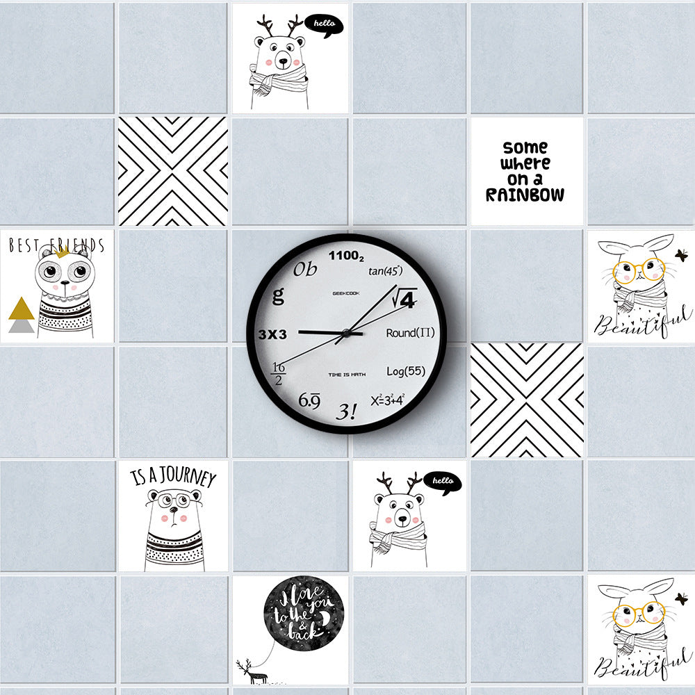 10Pcs Cartoon Animals Words Wall Stickers Water Resistant Wallpaper Removable Decal for Kitchen Bathroom -White