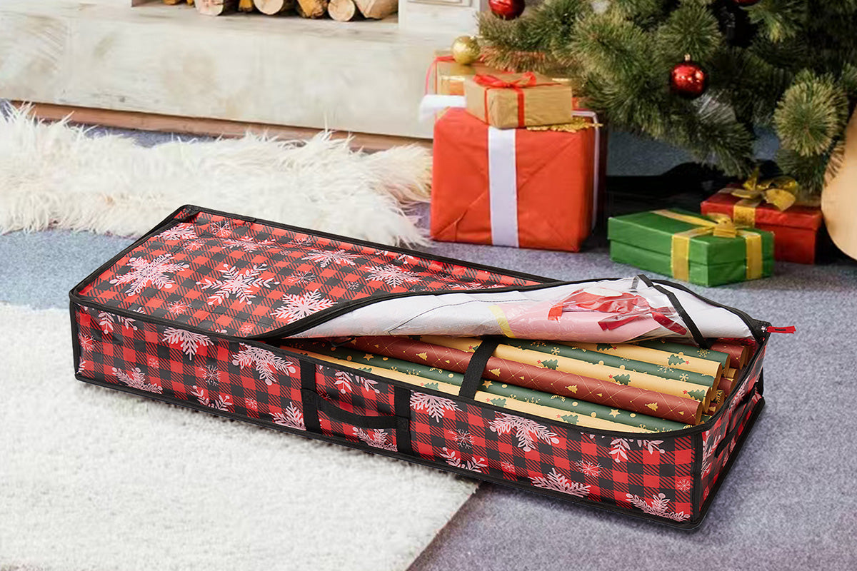 Wrapping Paper Storage Container Gift Wrap Organizer for Ribbon Accessories -Red