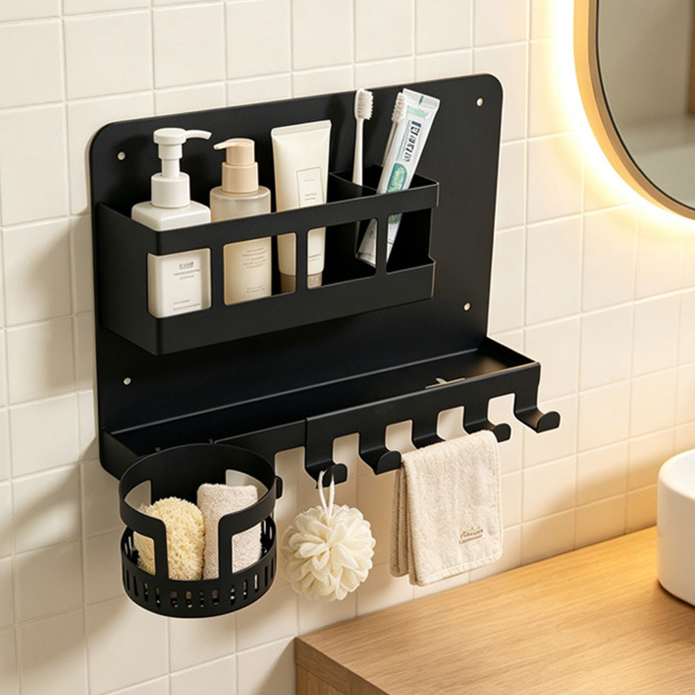 Hanging Metal Bedside Wall Shelf with Cup Holder Wall Organizer