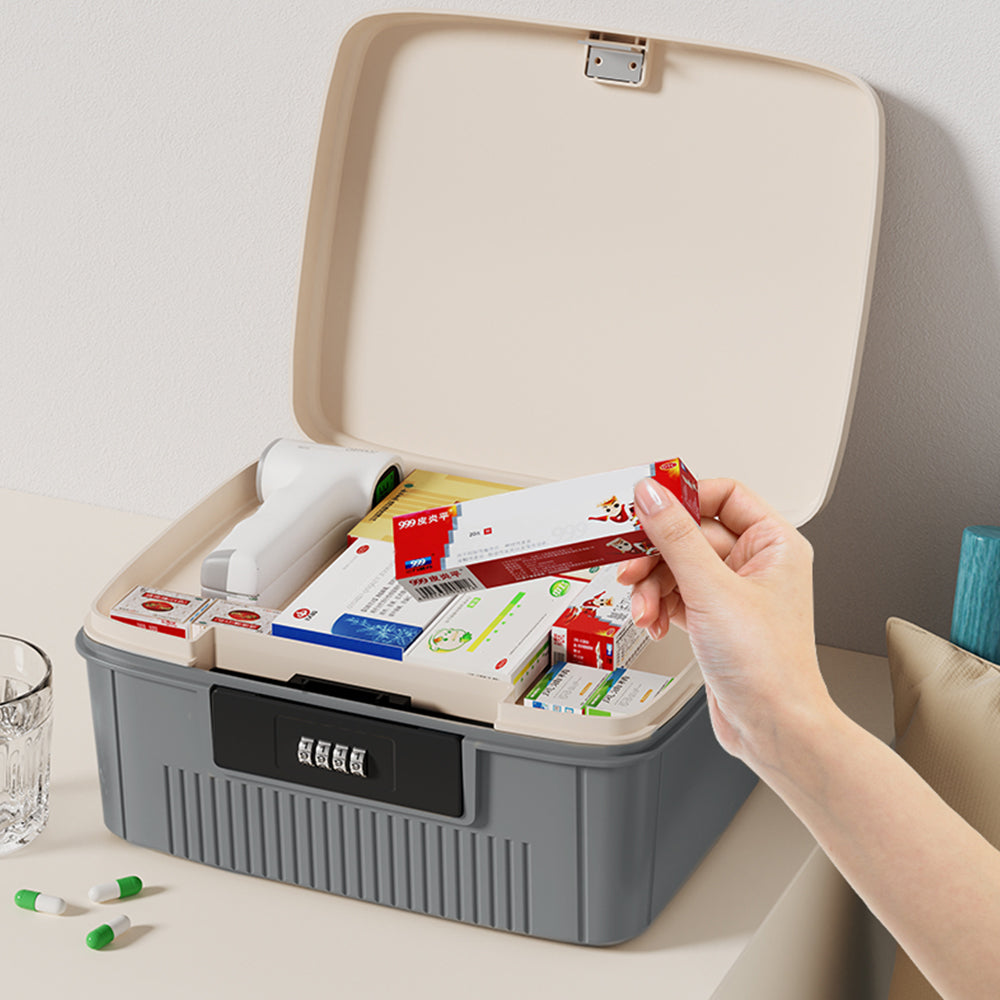 4-Digit Combination Lock Box Lockable Safe Storage Case Gray