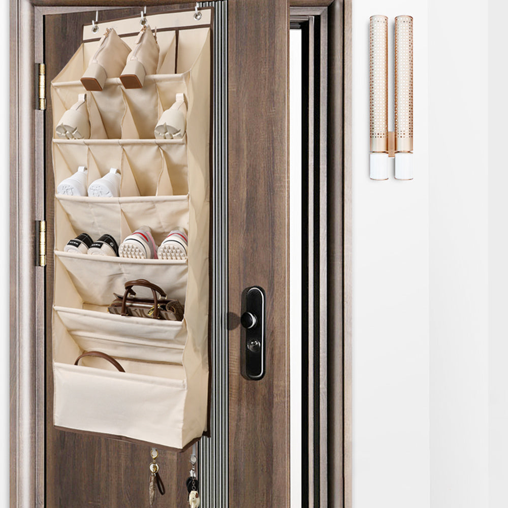 16-Grid Hanging Shoe Rack Over The Door Shoe Organizer Beige