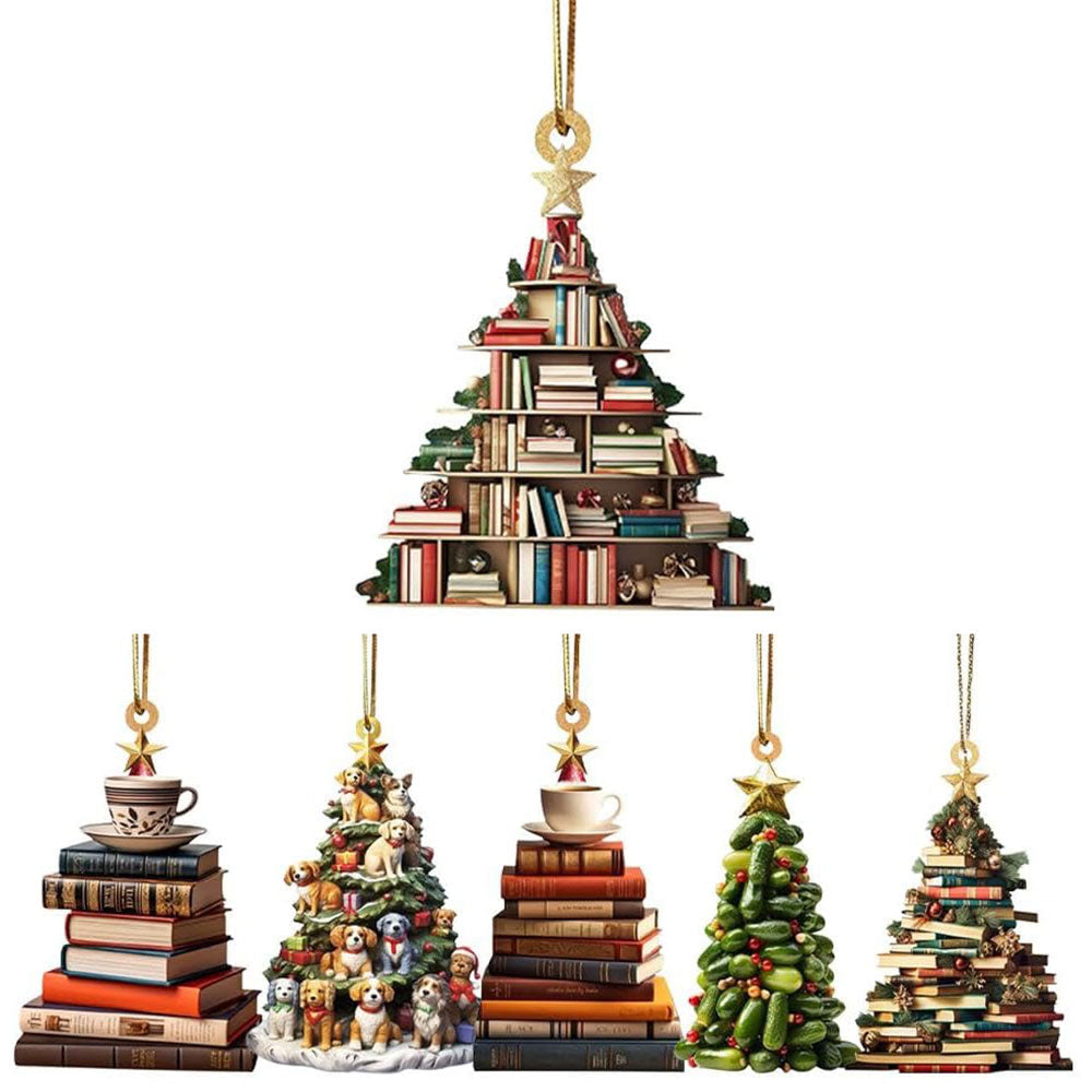 8Pcs Christmas Tree Shape Bookshelf Pendant 2D Acrylic  Xmas Ornament Christmas Tree Decor