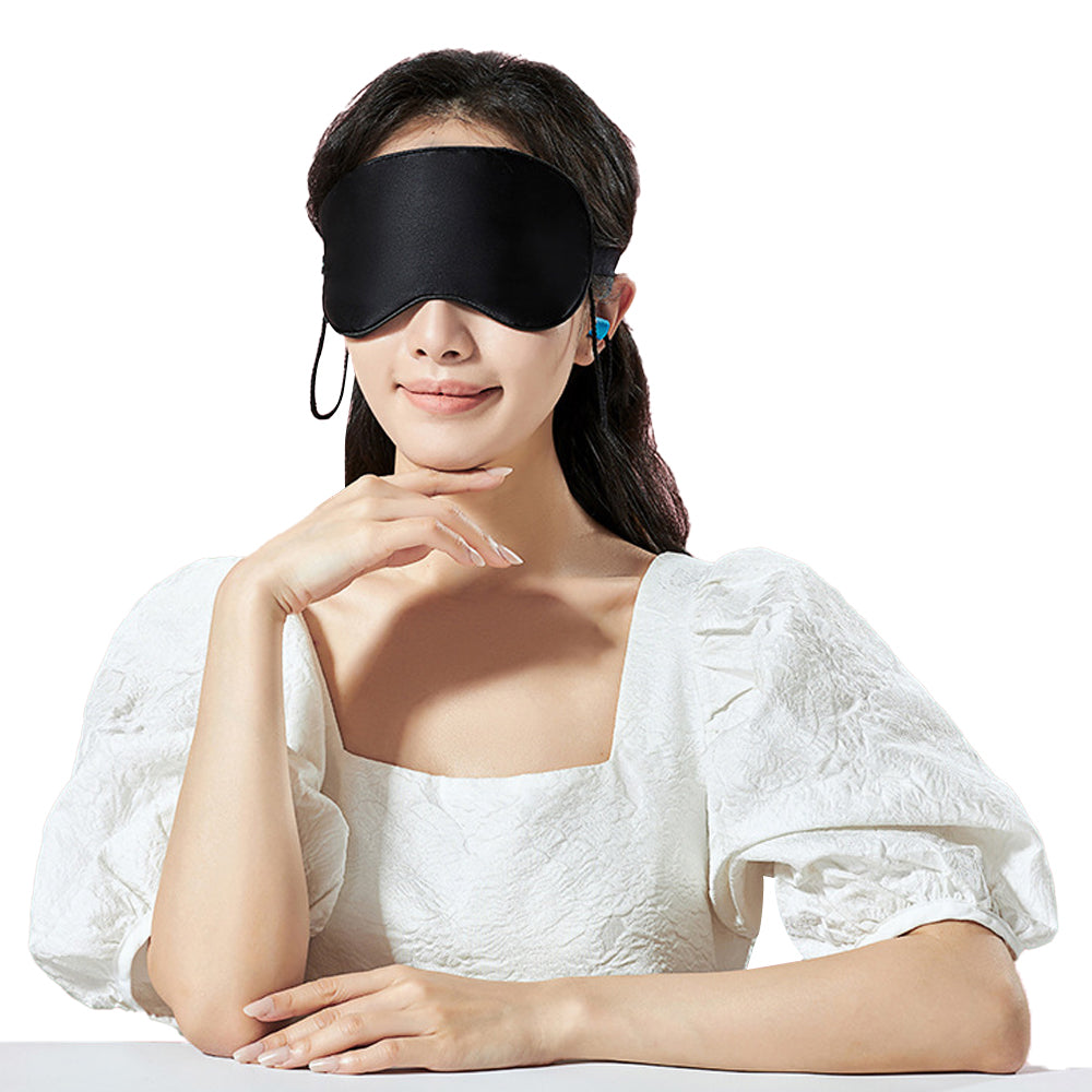 Soft Curved Sleep Eye Masks with Adjustable Strap Sleep Masks with Soft Foam Ear Plugs -Black