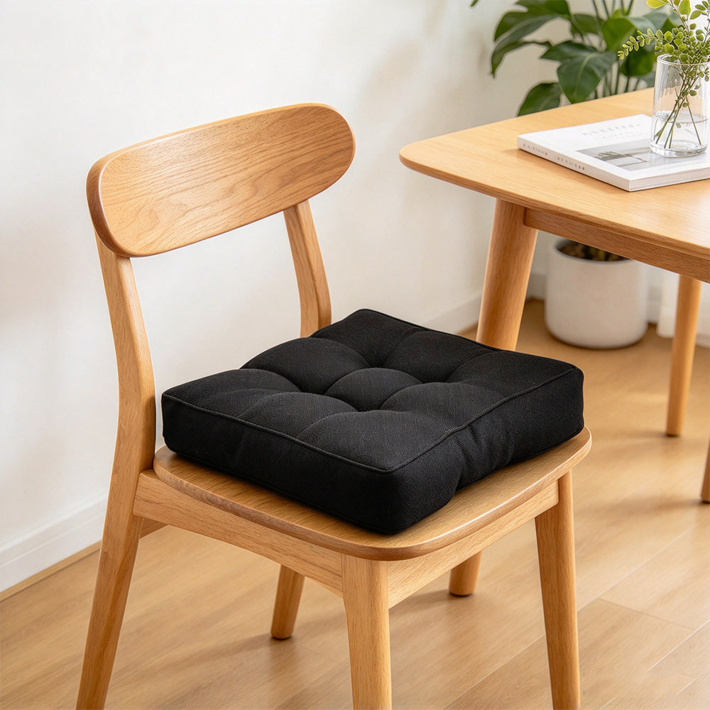 Thickened PP Cotton Padded Chair Seat Cushion with Rolled Edge - Black