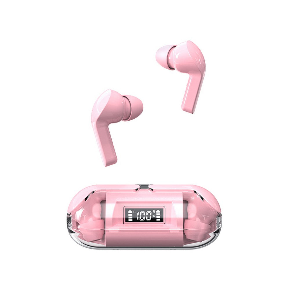 True Wireless Bluetooth Earphones In-ear Transparent Case LED Display Hearing Aid Mini Headphones Earbuds -Pink