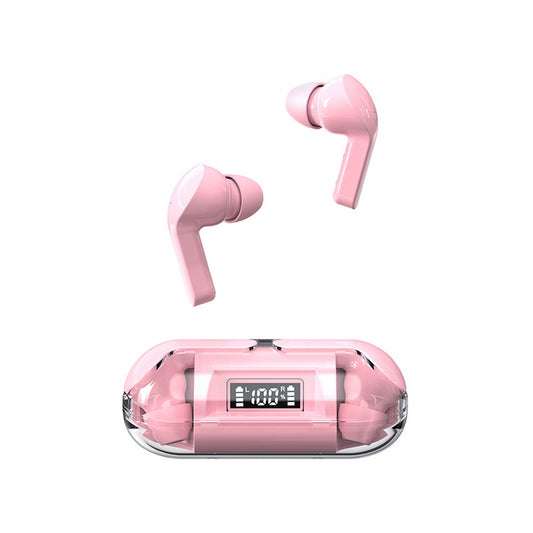 True Wireless Bluetooth Earphones In-ear Transparent Case LED Display Hearing Aid Mini Headphones Earbuds -Pink