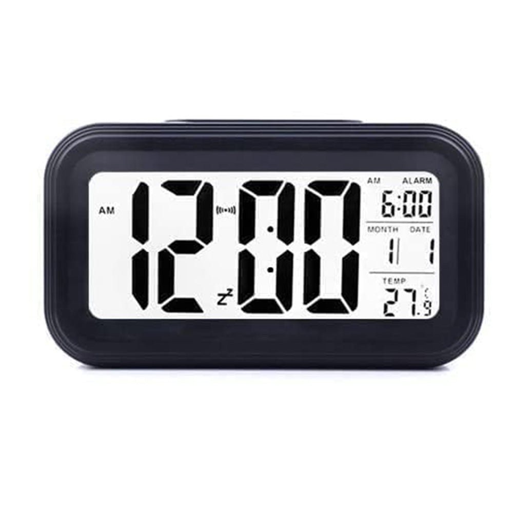 Digital Alarm Clock Battery Operated Desk Smart Clock with Night Light/Indoor Temperature Black