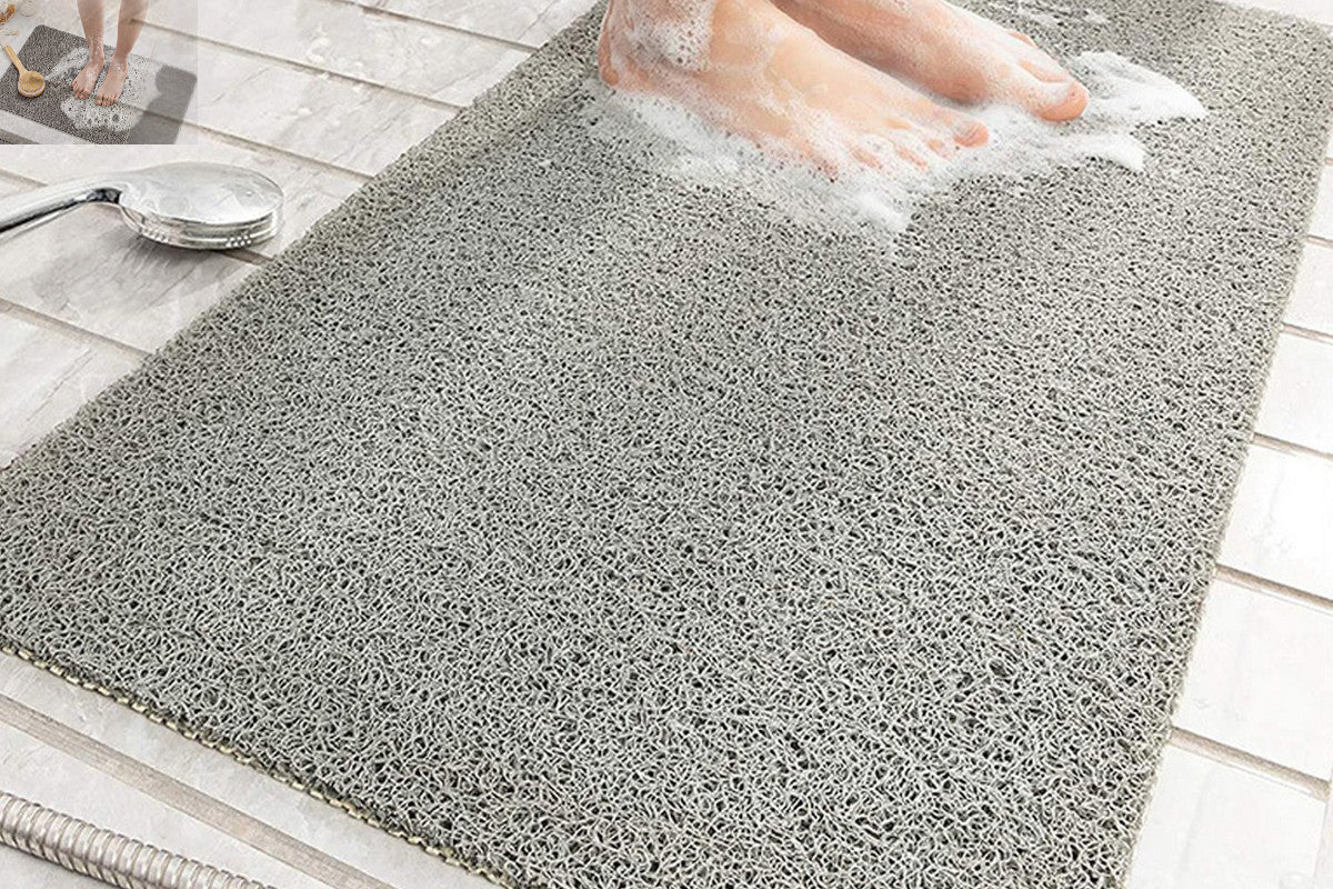 Anti-Slip Loofah Bathroom Mats Quick Drying Bath Tub Mat With Drain-Grey