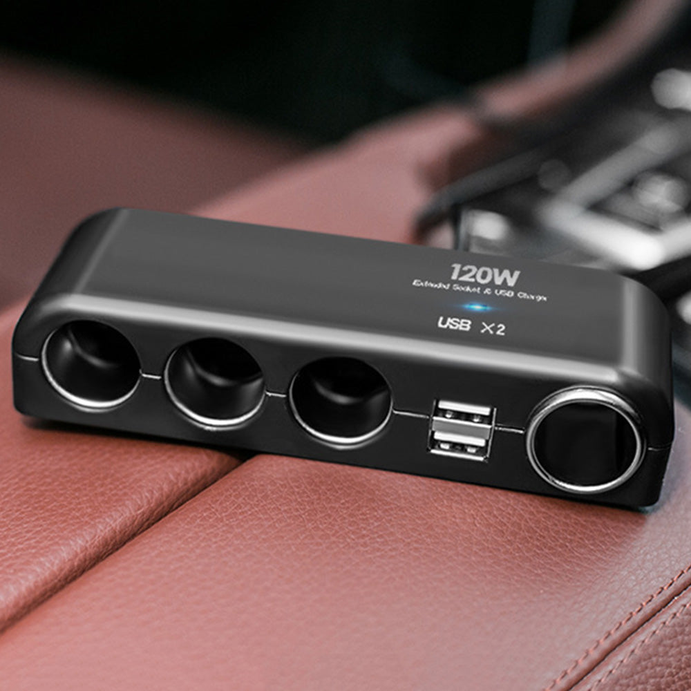 6-in-1 120W Multi Socket Car Cigarette Lighter Splitter 12V-24V Dual USB Charger