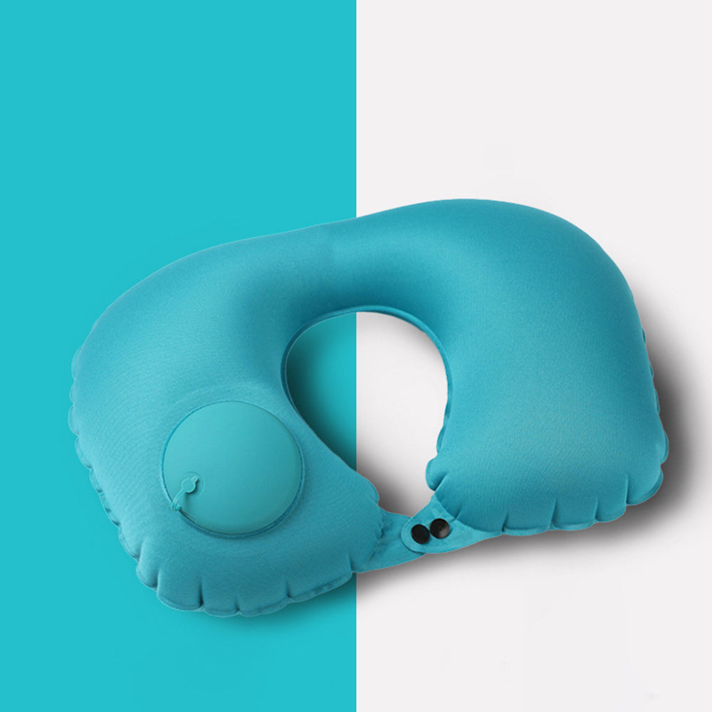 Inflatable Travel Neck Pillow U-Shape Neck Support Napping Cushion for Office Car Airplane Blue