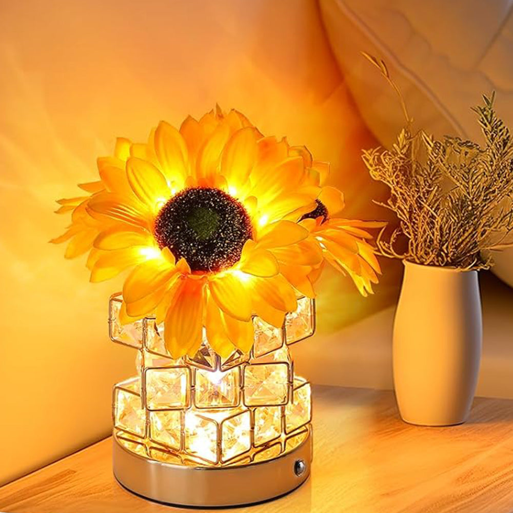 3-Color Dimming Wireless Sunflower Lamp Rechargeable Touch Control Table Lamp