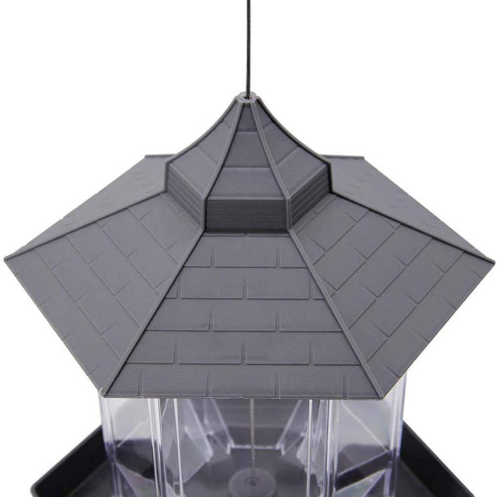Outdoor Hanging Bird Feeder Gazebo Shape Seed Container Grey