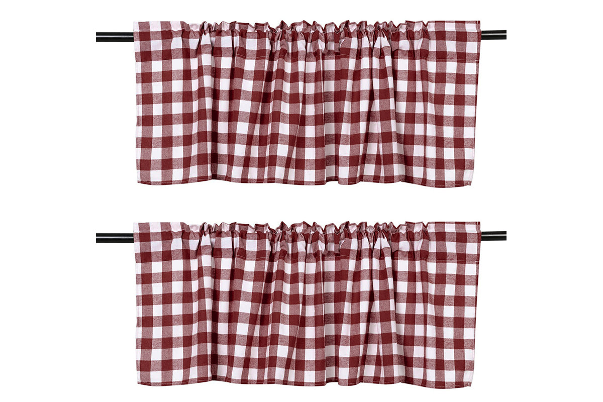 2 Pack Buffalo Check Plaid Window Valances Farmhouse Design Window Treatment Decor-Red