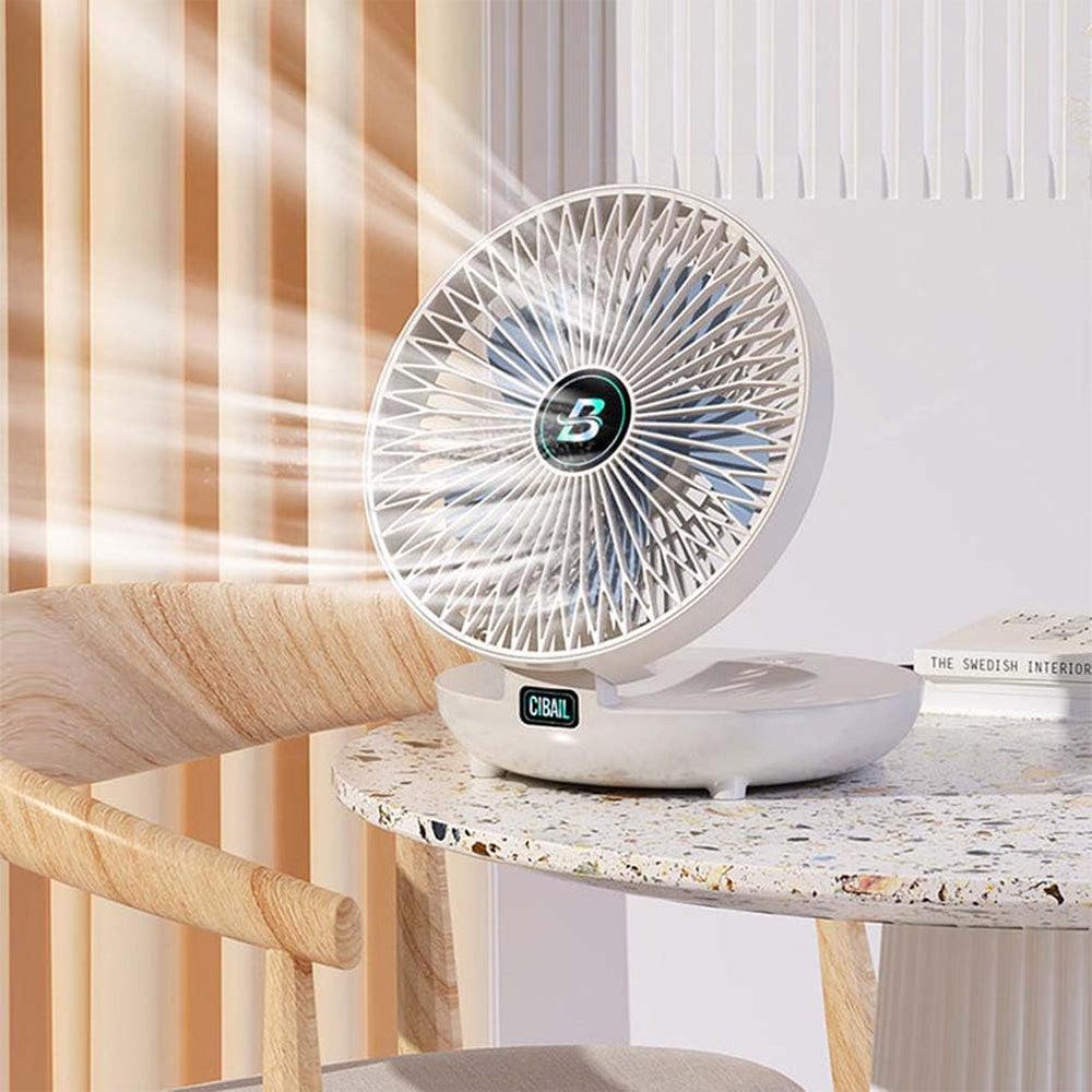 3-Speed Adjustable Air Circulator Fan Foldable Wall Hanging Fan Rechargeable Desktop Cooling Fan White