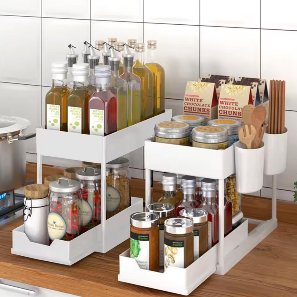 Multi-Purpose Pull-Out Storage Organizers Under Sink Organizers Rack for Bathroom Kitchen White