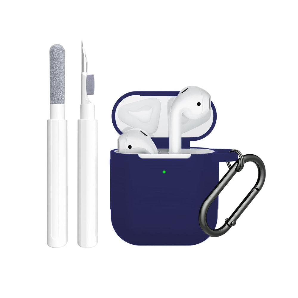 For Airpods 2nd and 1st Generation Silicone Protective Case Cover with Cleaner Kit and Keychain Blue