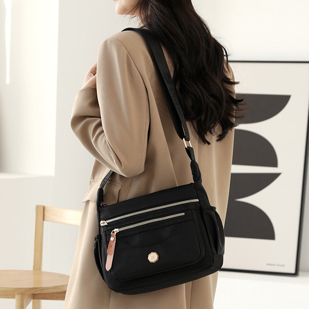 Multi-Pocket Crossbody Bag for Women Water Resistant Nylon Shoulder Messenger Bag Trendy Pocketbooks Black
