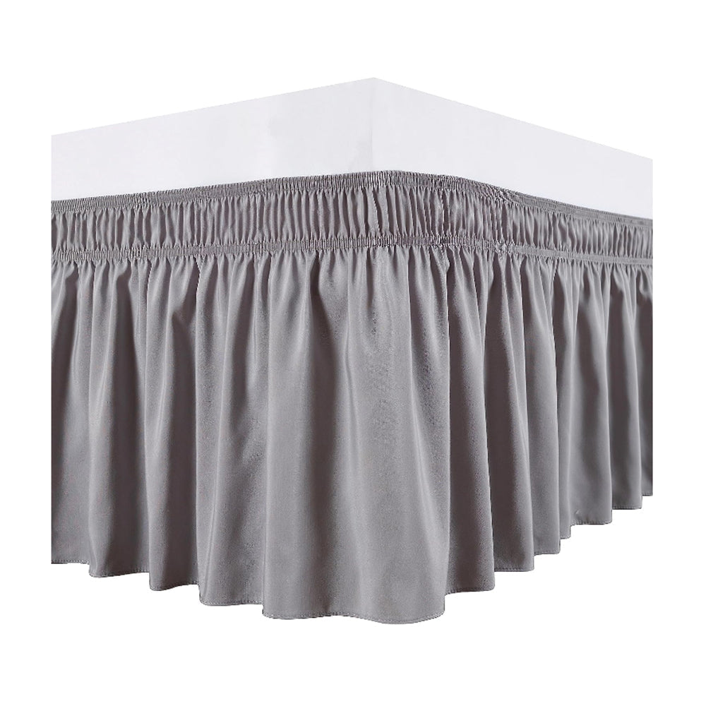 Wrap Around Bed Skirts Dust Ruffles Bed Skirt with Adjustable Elastic Belt Grey