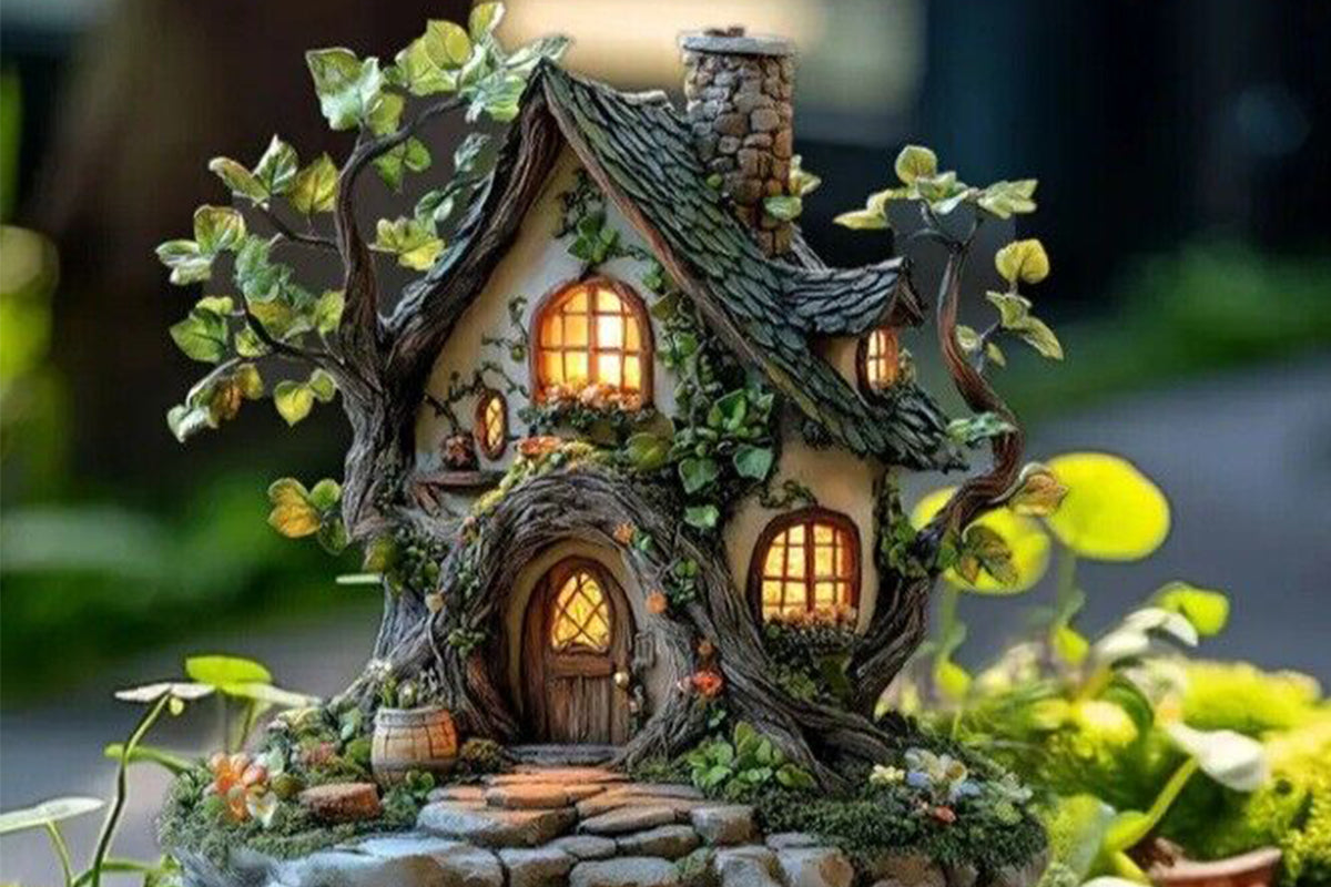 2Pcs Acrylic Fairy House Stake Fairy Garden Stake 2D Garden Fairy House Statue -Tree house