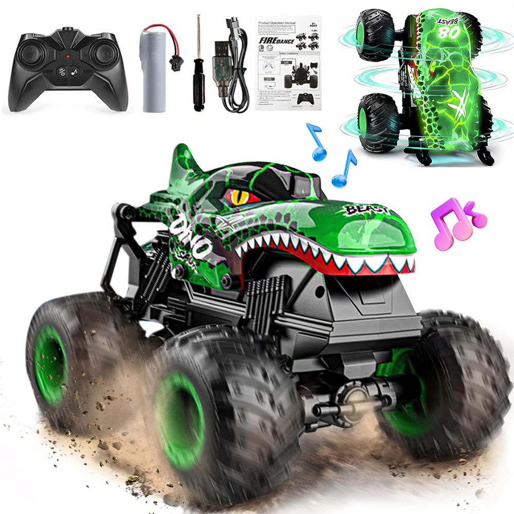 1:20 Scale RC Monster Truck Dinosaur Toy Car with Lights and Music Green