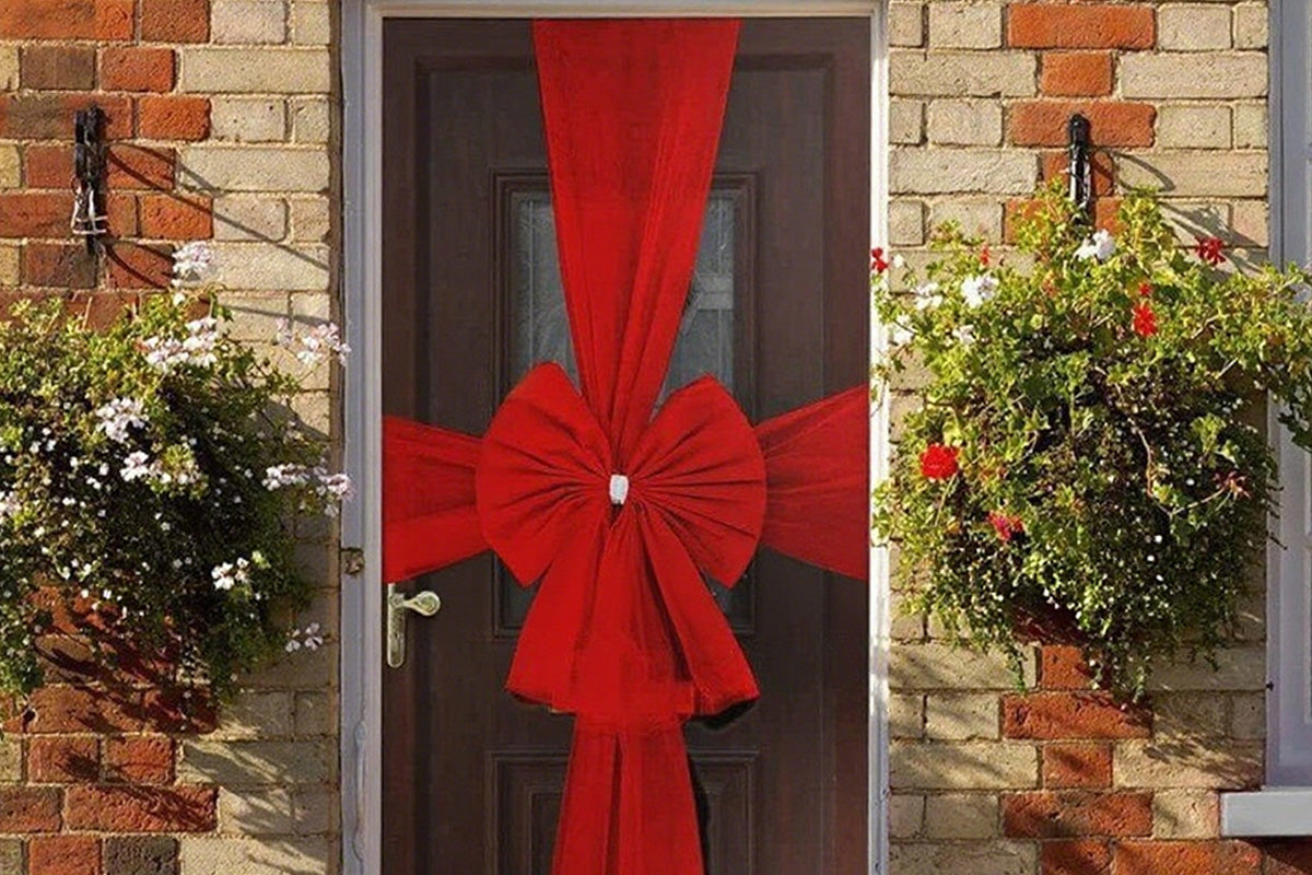 Large Red Christmas Door Bow for Outdoor Holiday Home Decoration