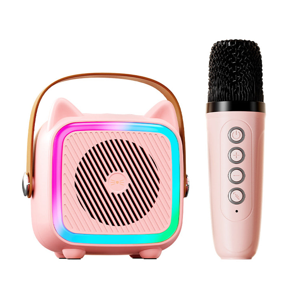 Mini Karaoke Machine with Single Microphone Portable Bluetooth Speaker Pink
