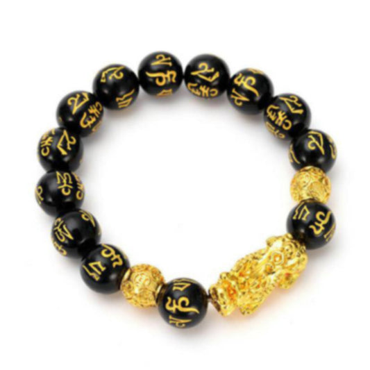 Feng Shui Black Mantra Beads Pi Xiu Bracelets for Attract Wealth and Good Luck