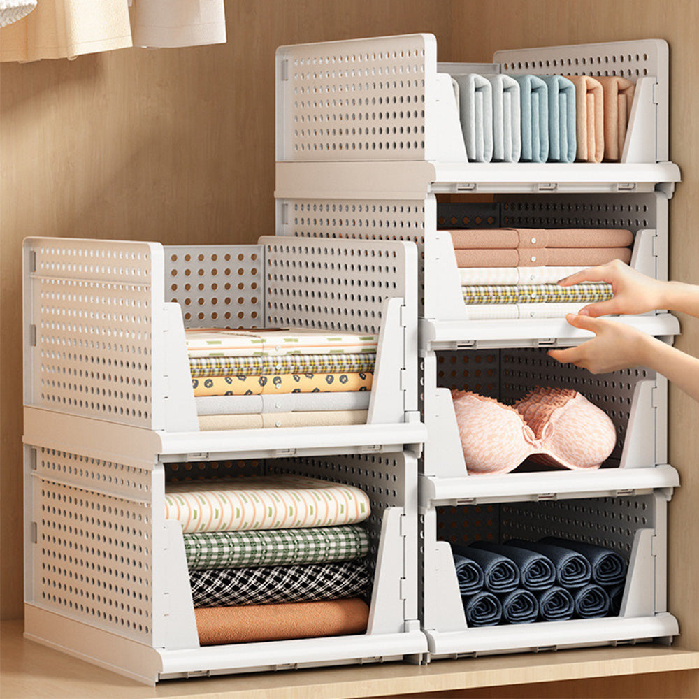 Folding Closet Organizers Stackable Plastic Storage Basket Drawer Shelf Container for Cupboard Kitchen Bathroom