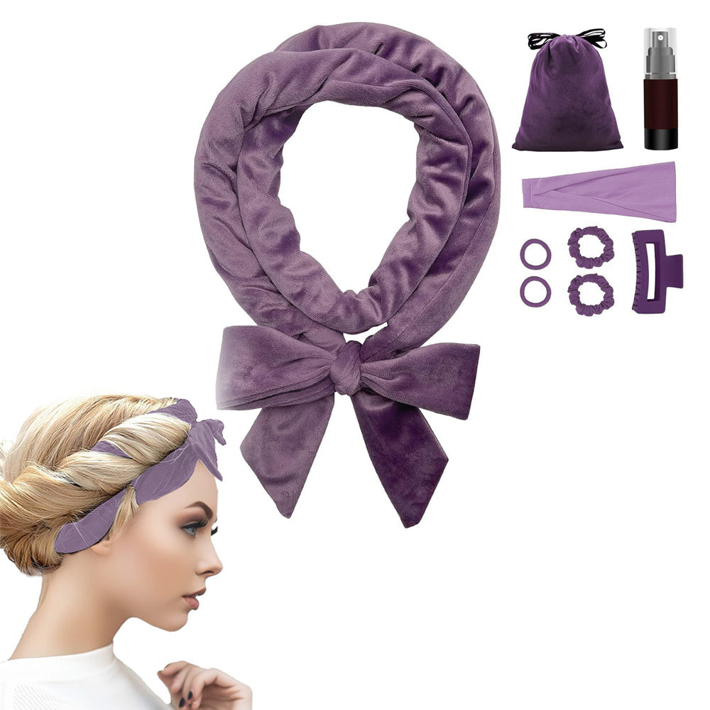 Heatless Curling Rod Headband Set Lazy No Heat Overnight Hair Curler Headband Ties for Women Girls Purple