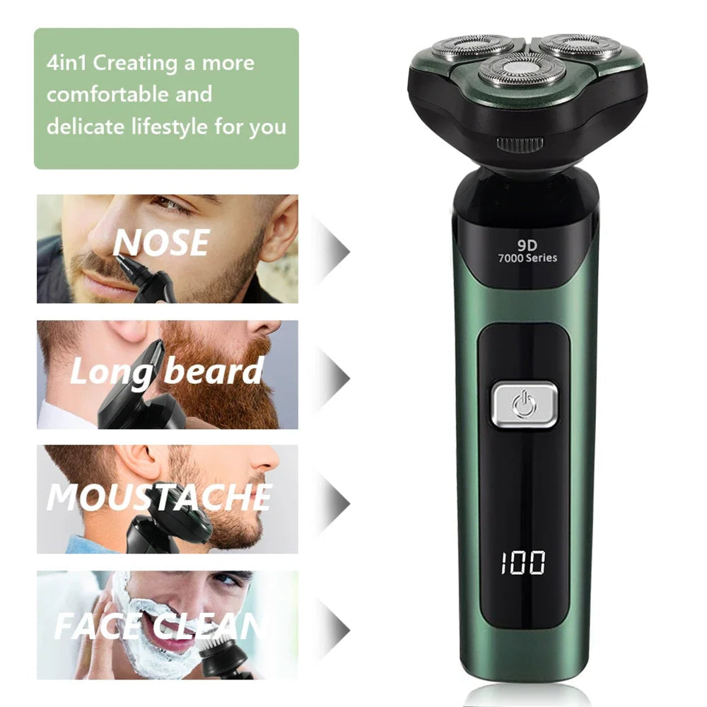 4-in-1 Electric Razor USB Rechargeable Rotary Shaver for Men