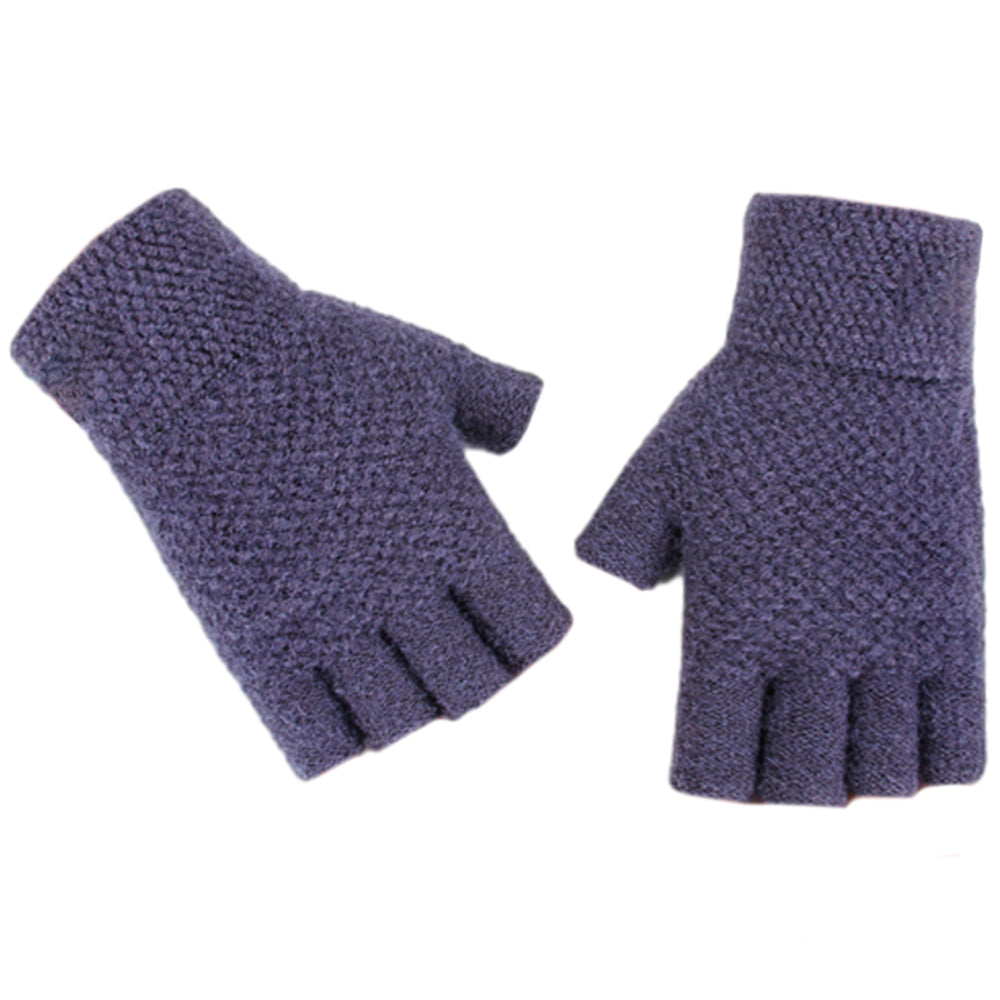 Winter Warm Fingerless Gloves Thermal Half Finger Knitted Mittens Navy