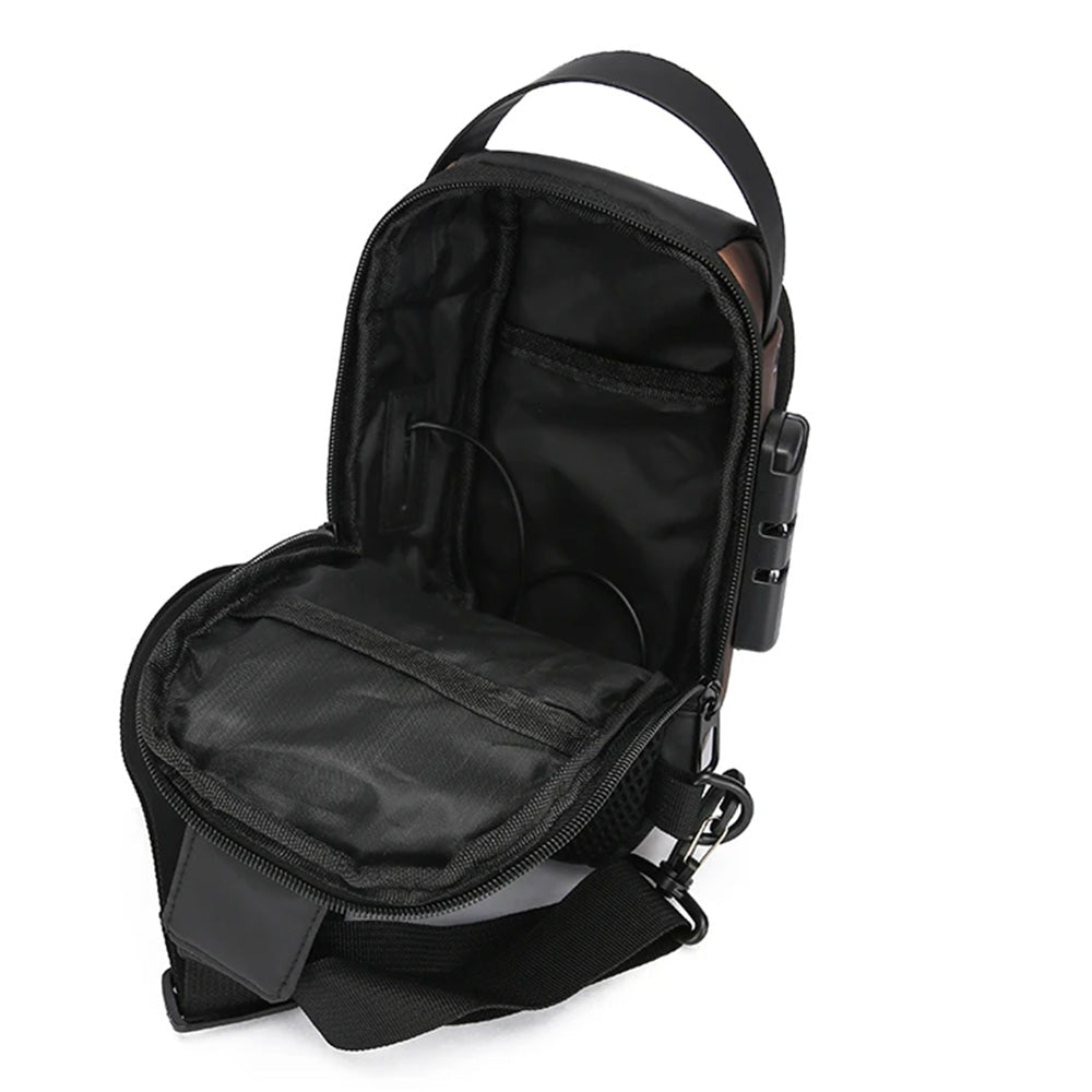 Anti-theft Crossbody Bag for Mern Password Sling Chest Pack with USB Port Black