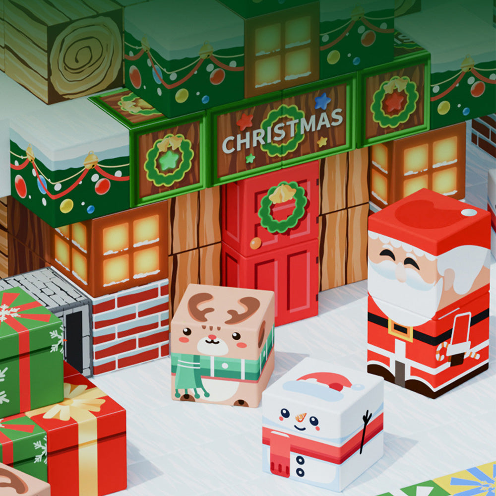 Magnetized Building Blocks for Kids Christmas Themed STEM Learning Cubes Style 1