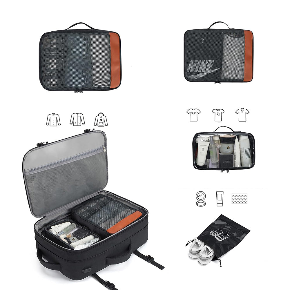 Travel Laptop Backpack Carry on Luggage Bag with 3 Packing Cubes and Shoe Bag