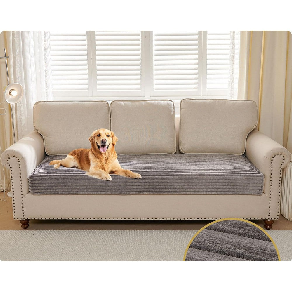 Waterproof Couch Cover for Dogs Washable Faux Fur Pet Couch Covers for Sofa-Light Grey
