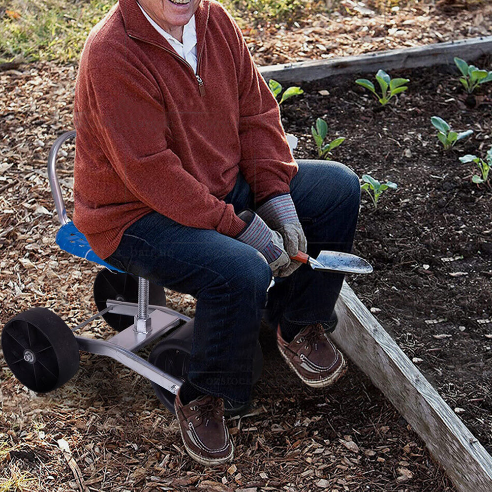 Adjustable Height Gardening Seat 360-degree Rotating Stool with 3 Wheels